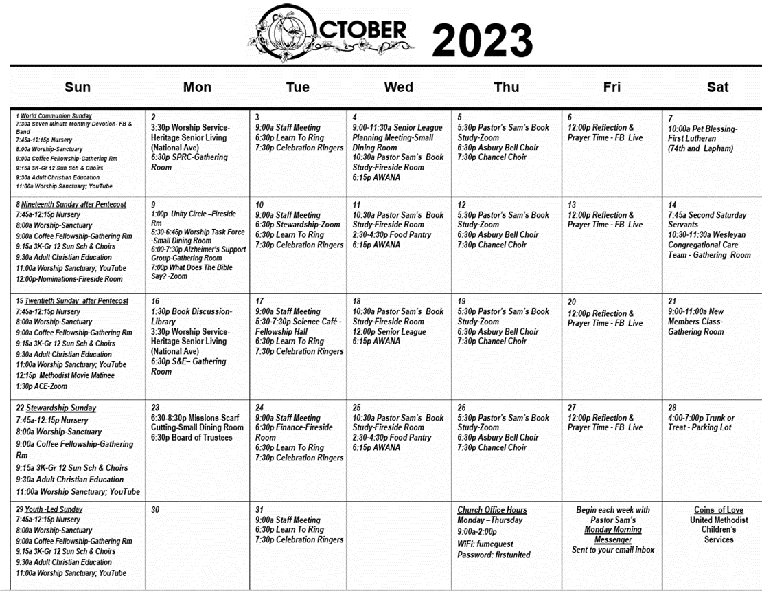 Calendars - First United Methodist Church